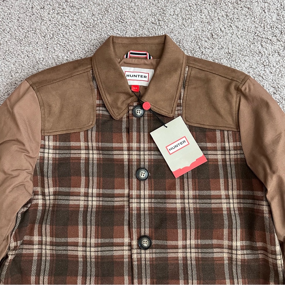 Hunter Lined Canvas Jacket Brown Plaid Mens S Barn Coat Rugged Utility Gorpcore - Picture 6 of 16